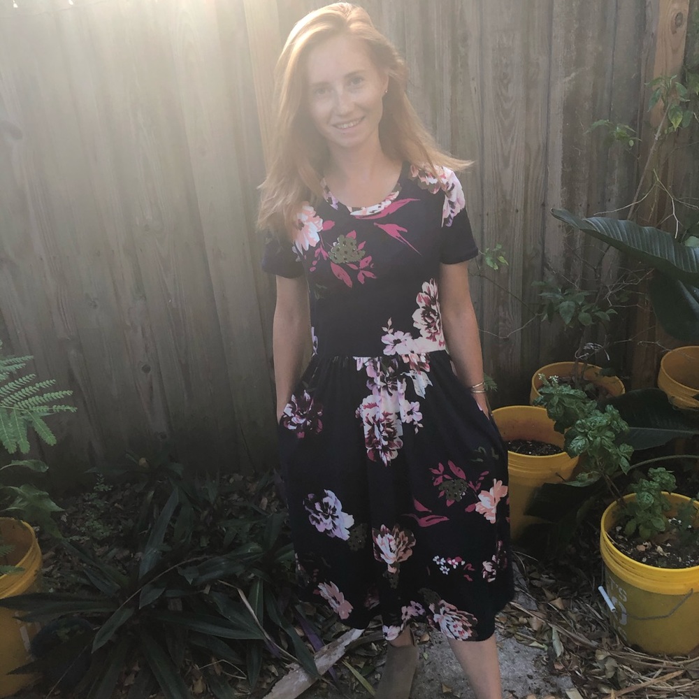 Reborn J Navy Floral Midi Dress with POCKETS NEW! - Picture 6 of 8